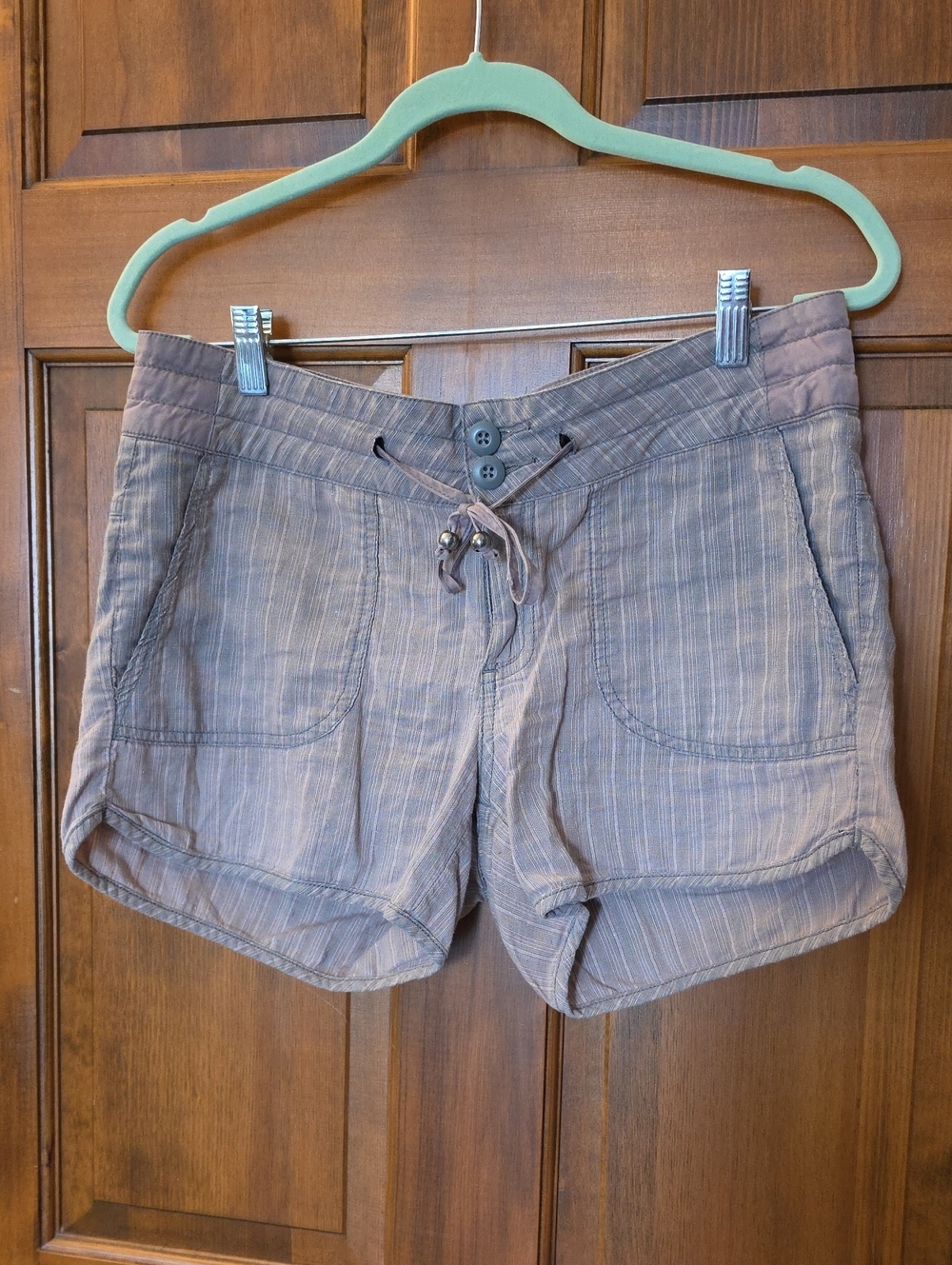 prAna Vinia Striped Cotton Hemp Shorts Muted Pink Gray Women's Size 8 EXCELLENT